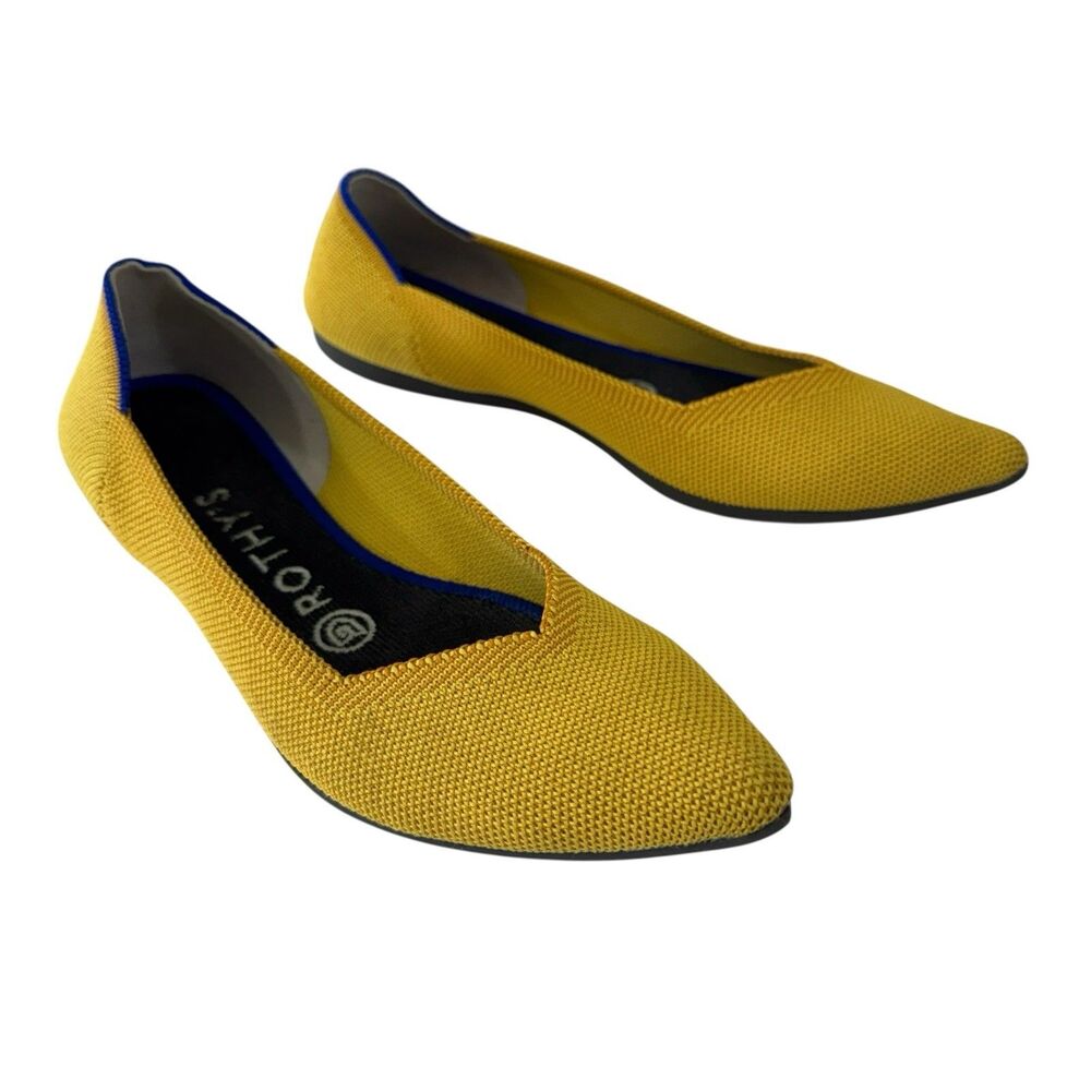 Rothy's 7.5 The Point Toe Ballet Flats Shoes Marigold Gold Yellow Womens READ